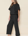 Textured Loose Fit T Shirt and Drawstring Pants Set