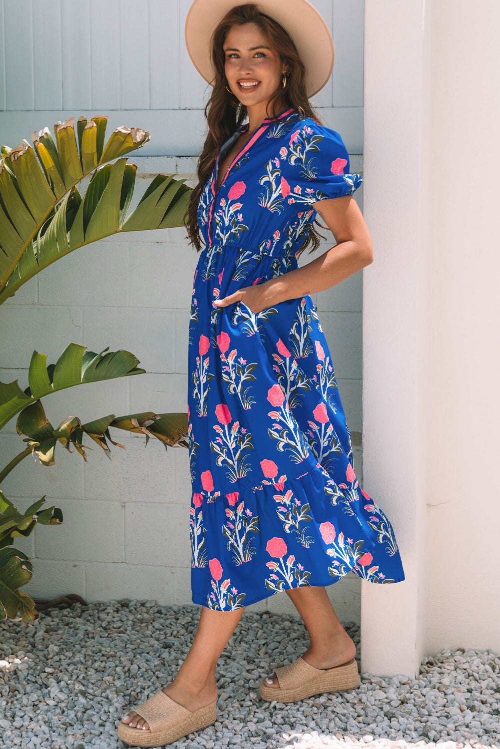 Blue Ruffle Hem Country Dress