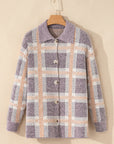 Plaid Button-Up Collared Fuzzy Cardigan