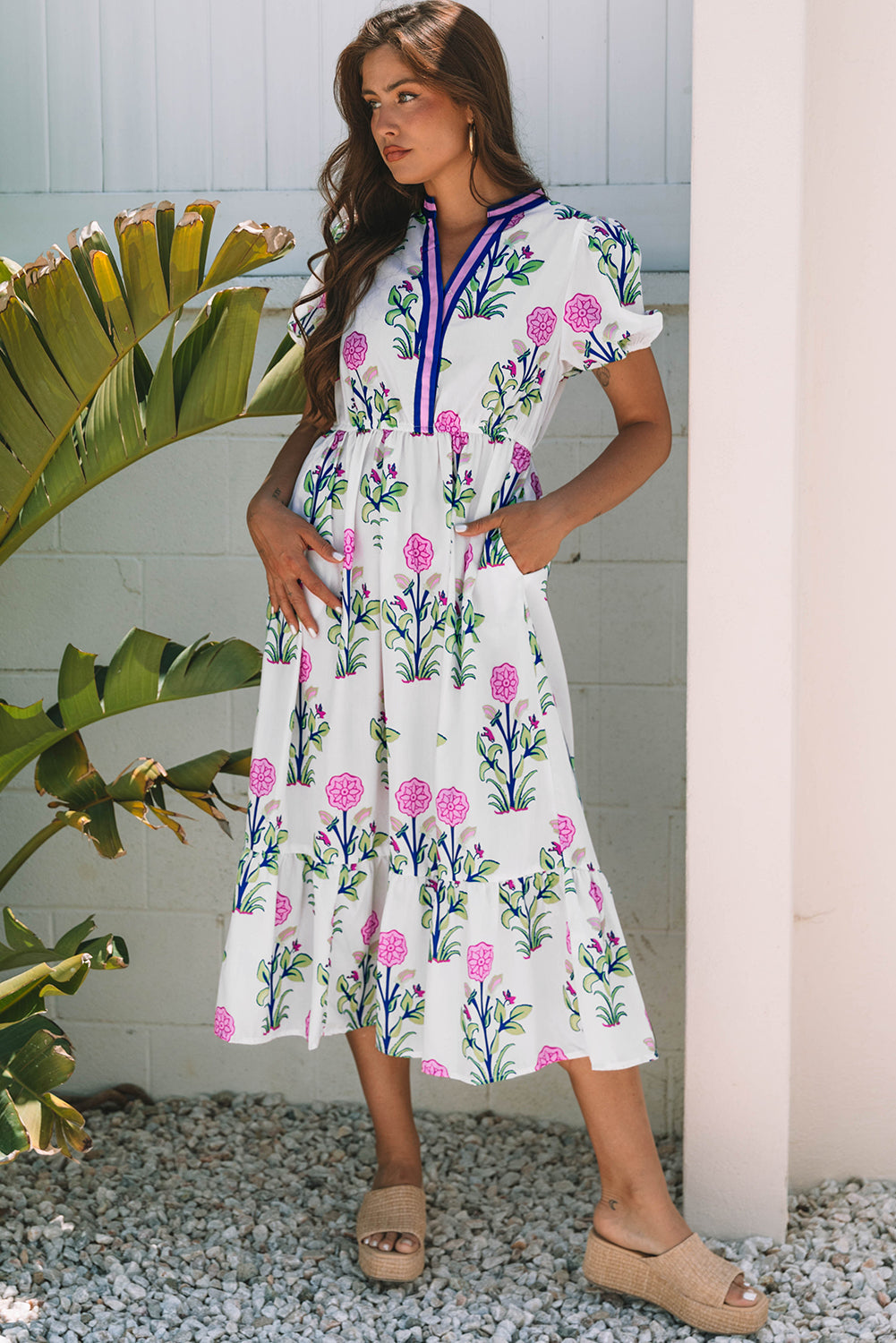Blue Ruffle Hem Country Dress