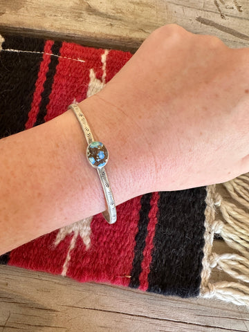 Handmade Sterling Silver & Golden Hills Turquoise Adjustable Cuff Bracelet