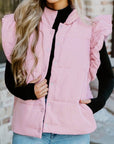 Solid Flutter Sleeve Snap Button Puffer Vest