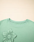 Grass Green Flower Applique Mineral Wash Plus Size Top
