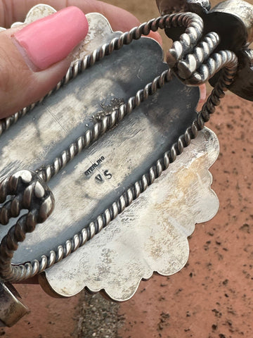 Navajo White Buffalo & Sterling Silver Cluster Cuff Bracelet