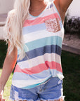Skyla Sequin Pocket Patchwork Striped Tank Top