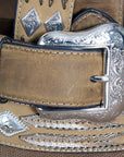 Nocona Leather Mens Belt Lacing Design Silver Diamond Conchos Brown