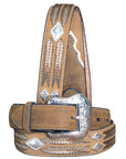 Nocona Leather Mens Belt Lacing Design Silver Diamond Conchos Brown