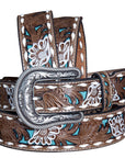 Nocona Leather Belt Western Overlay Flowers Painted Womens Brown