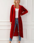 Velvet Open-Front Pocketed Cardigan