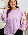 Phalaenopsis Flower Patch Colorblock Plus Size Pullover Top