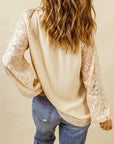Leopard Mesh V-Neck Bubble Sleeve Blouse