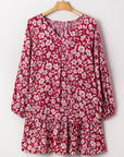 Plus Size Floral Balloon Sleeve V-Neck Mini Dress
