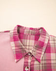 Plus Size Plaid Patchwork Waffle Patch Pocket Shirt