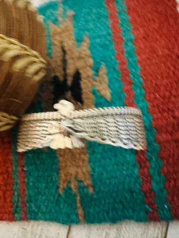 Navajo Hand Stamped Sterling Silver Thunderbird Cuff Bracelet by Darell Carmen