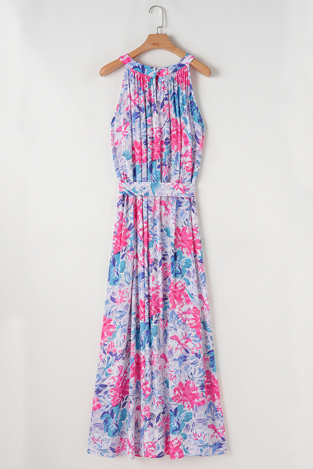 Adley Floral Sleeveless O Neck Knot Waist Maxi Dress