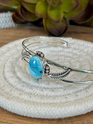 Handmade Sterling Silver & Single Stone Golden Hills Turquoise Adjustable Cuff Bracelet