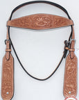 Hilason Western Horse Headstall Bridle American Leather Tan Floral Carved