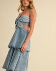 DENIM FLOWER MAXI DRESS