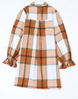 Plaid Ruffle Sleeve Shirt Dress