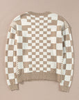 Checker Round Neck Drop Shoulder Sweater