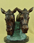 Art Deco 70 LBS Two Horses Head Bust Bronze Sculpture Marble Base Figurine