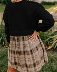 Plaid Patchwork High Waist Sweatshirt Mini Dress