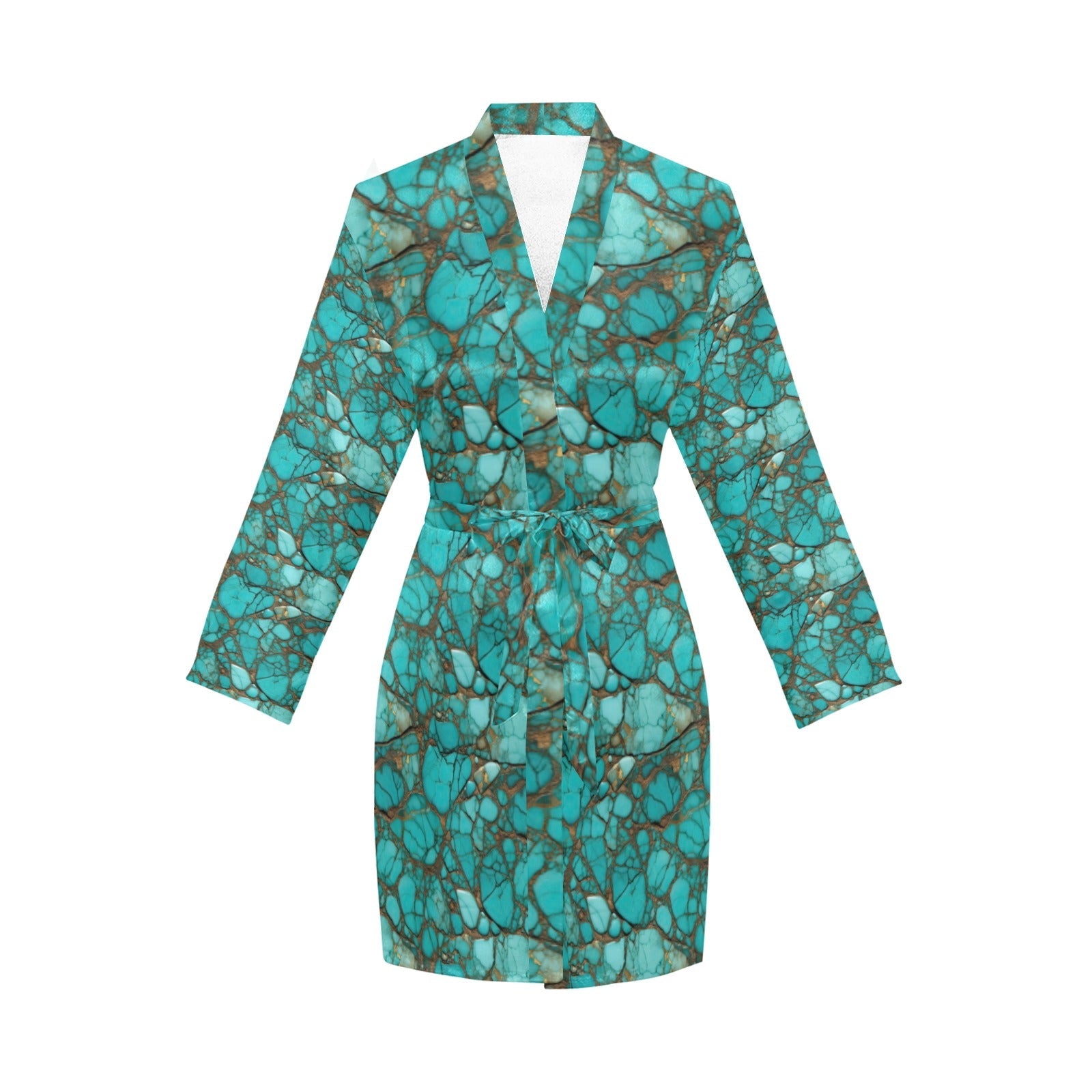 All Turquoise Women&#39;s Long Sleeve Belted Satin Feel Dressing Lounge Robe