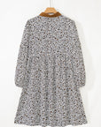 Plus Size Leopard Half-Button Collared Puff Sleeve Dress