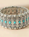 Western Silver Leaf and Bead Fashion Bracelets  - Turquoise