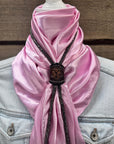 35X35" Solid Pink Wild Rag / Scarf - Leather Slide and Bolo Tie