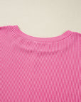 Bonbon Spiral Ribbed Exposed Seam Detail Plus Size Long Sleeve Top