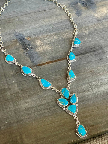 Handmade Sterling Silver Sonoran Mountain Turquoise Lariat Necklace
