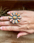 Mojave Spiny & Turquoise Flower Adjustable Ring – Sterling Silver, Made in USA
