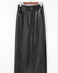 Solid Faux Leather Side Slit Maxi Skirt