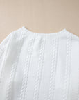 White Cable Textured Loose Plus Size Sweatshirt