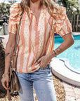 Kelsey Frilled Short Puff Sleeve Mixed Print Blouse