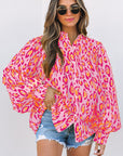 Leopard Balloon Sleeve Button-Up Shirt