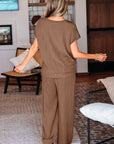 Megan Corded Short Sleeve Top and Casual Pants Set