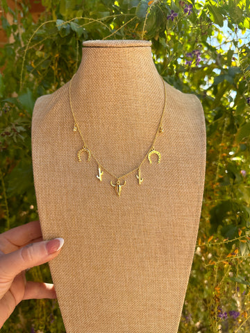 Golden Collection 14K Gold Plated Western Charm Necklace-Unique Style