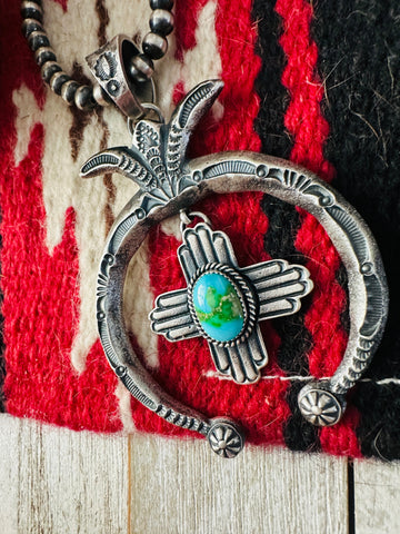 Navajo Sterling Silver Naja Pendant with Sonoran Gold Turquoise