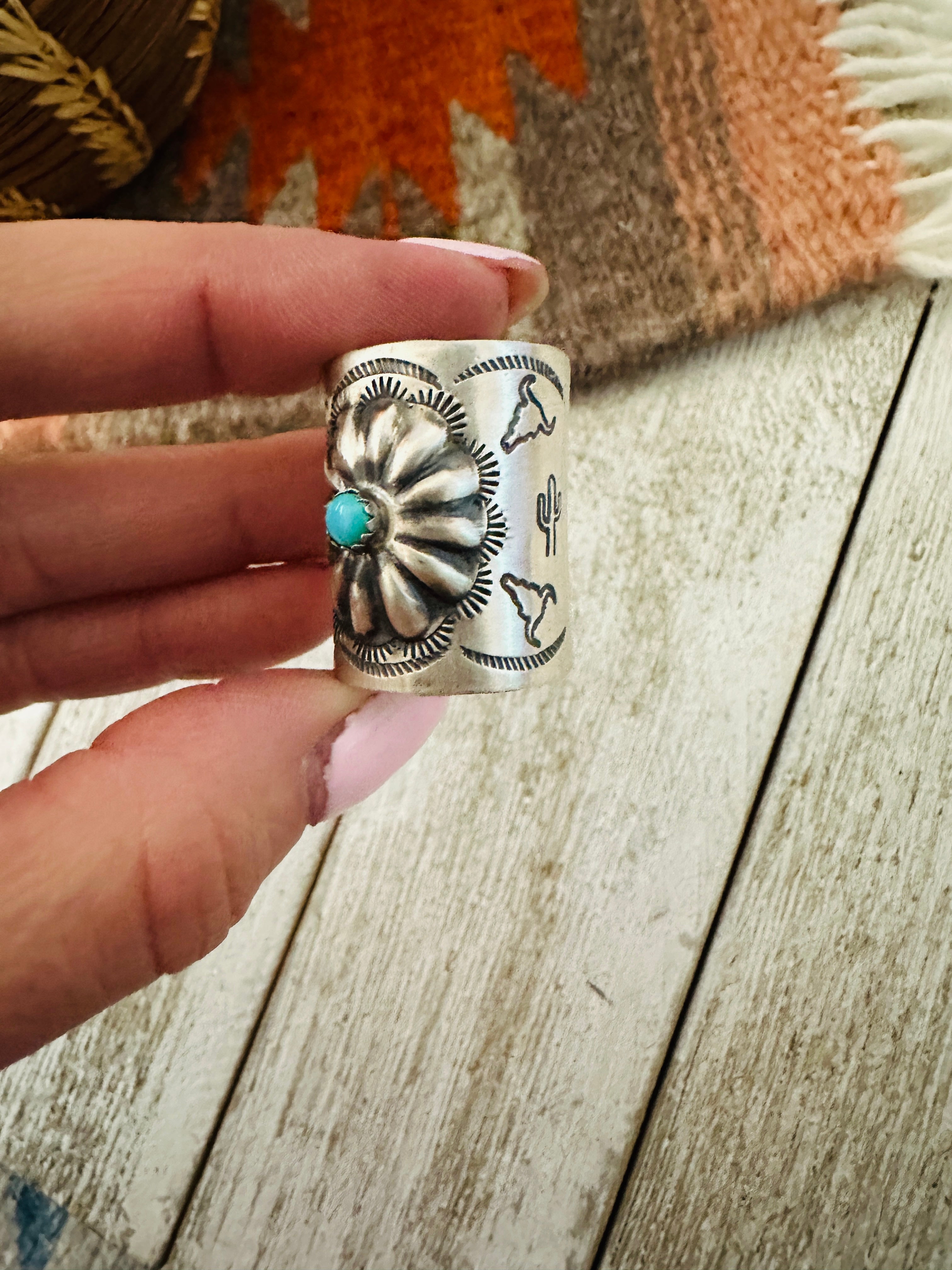 Navajo Turquoise & Sterling Silver Hand Stamped Ponytail Clip