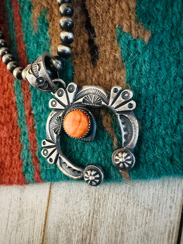 Navajo Sterling Silver Orange Spiny Naja Pendant by Kevin Billah