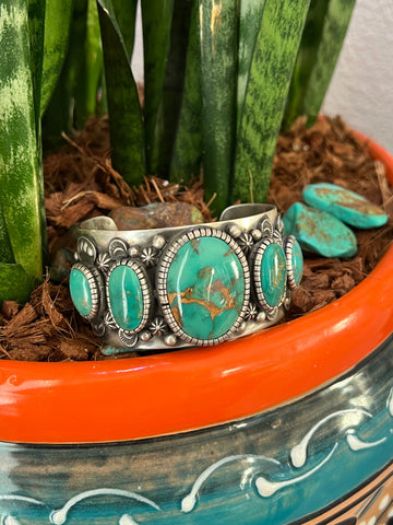 Navajo Sterling Silver and Royston Turquoise Cuff Bracelet by Roland Dixson