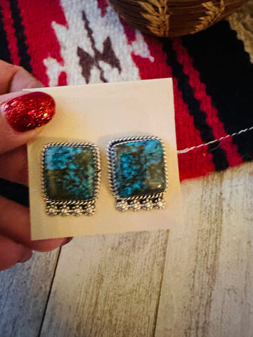 Navajo Kingman Web Turquoise & Sterling Silver Post Earrings