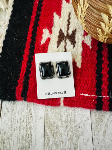 Navajo Onyx & Sterling Silver Post Earrings