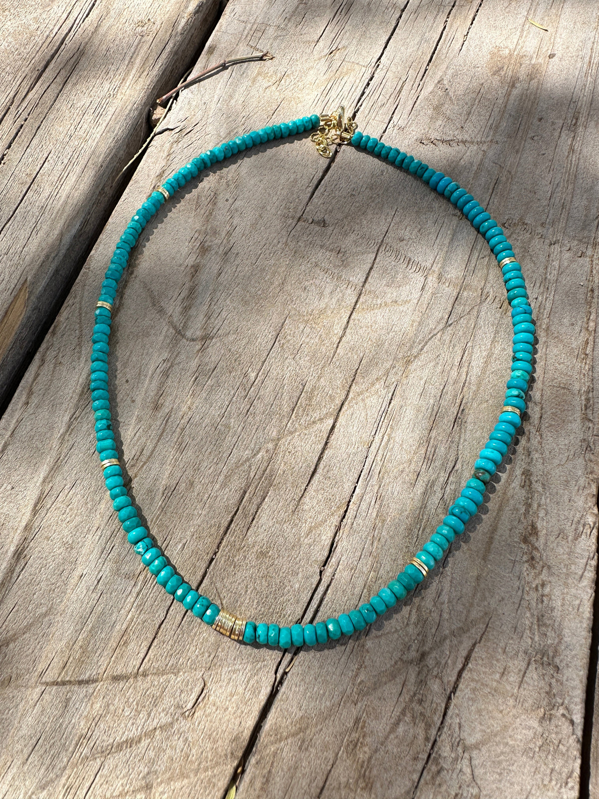 “The Golden Collection” OCEAN AVE NECKLACE Handmade Turquoise Beaded 14k Gold Plated Beaded Necklace