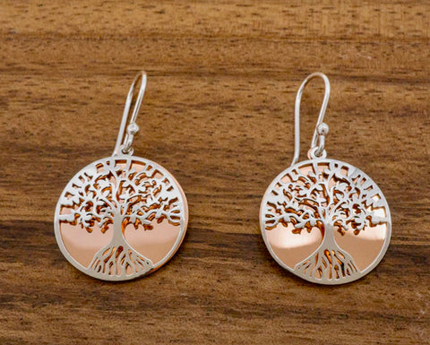 SILVER & COPPER TREE OF LIFE EARRINGS