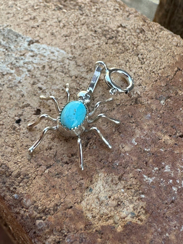 Navajo Crafted Sterling Silver and Turquoise Spider Charm