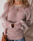 Stripe Ribbed Knit Boat Neck Sweater