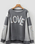 Floral LOVE Reverse Seam Patchwork Long Sleeve Sweatshirt